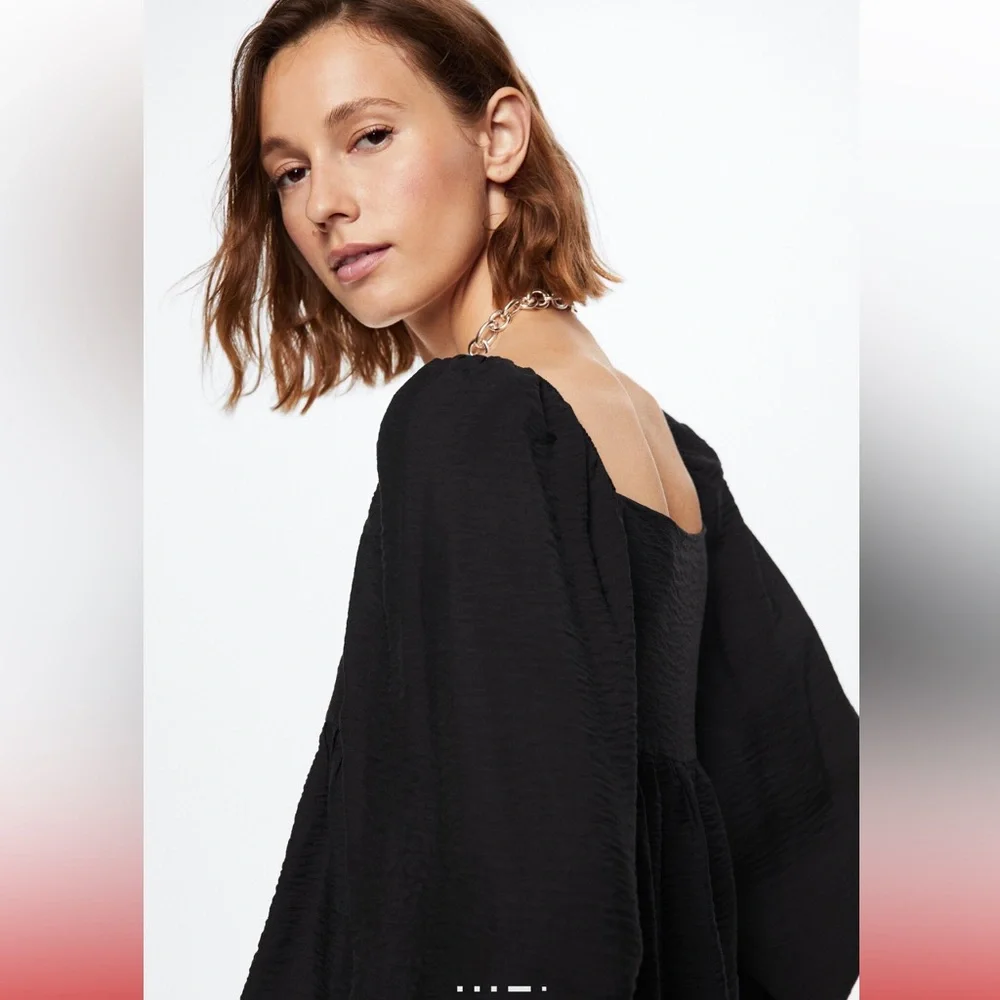 Mango Black Puff Sleeve Blouse - Picture 2 of 6